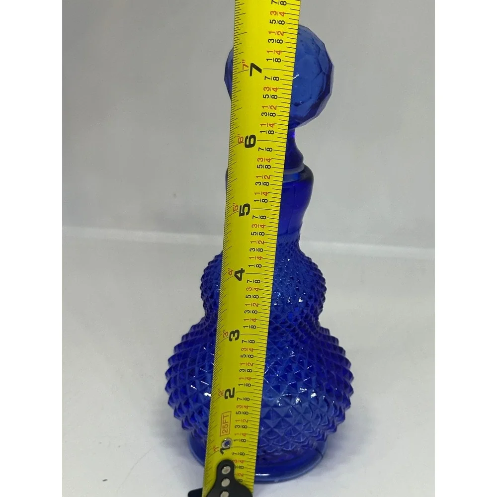 VTG Made In Taiwan Cobalt Blue Glass Decanter Bottles Diamond Point Set of 2